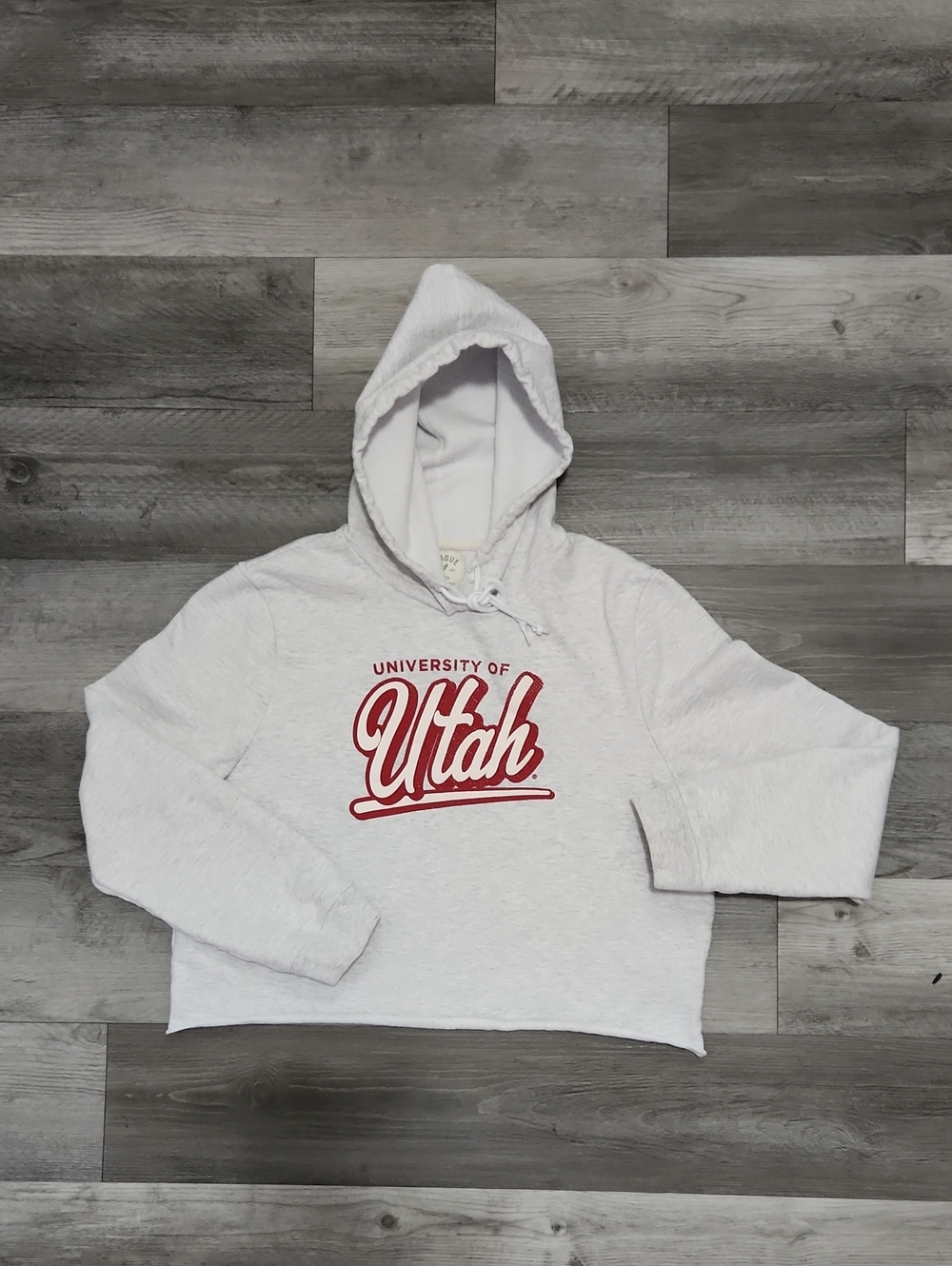 University Of Utah Light Heather Gray Red Cropped Hoodie Womens Juniors L - Picture 1 of 10